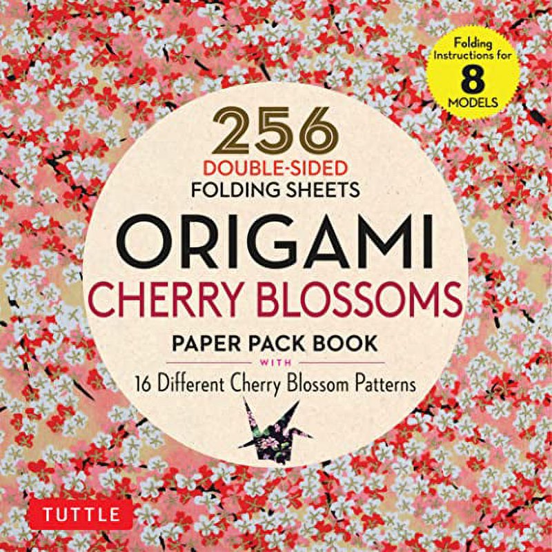 Origami Cherry Blossom Paper Pack - 256 Double-Sided Folding Sheets with 16 Patterns