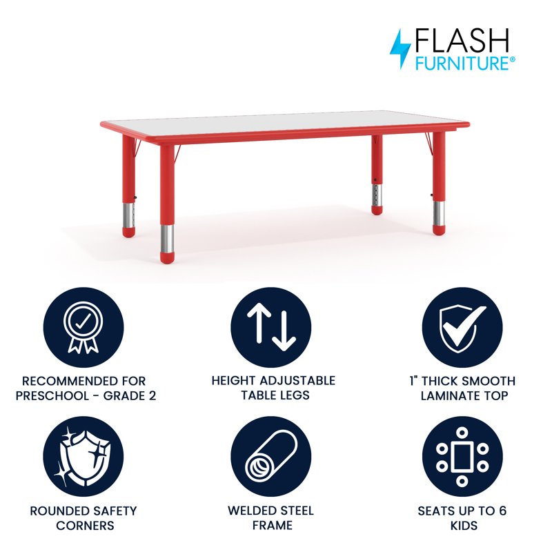 Kids Adjustable Rectangle Activity Table - Classroom & Playroom Furniture