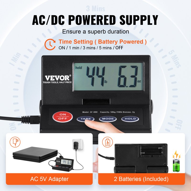 Digital Shipping Scale 110 lbs with Tare Hold and Foldable LCD for Postal & Luggage Weighing