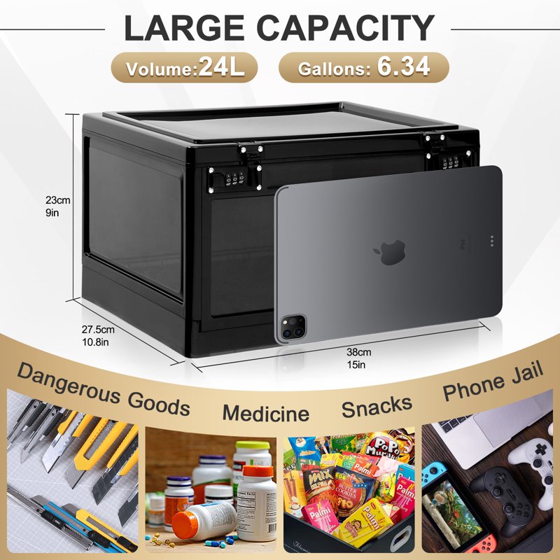 24L Lockable Medicine Safe Box with Code - Sturdy Stackable Storage Container