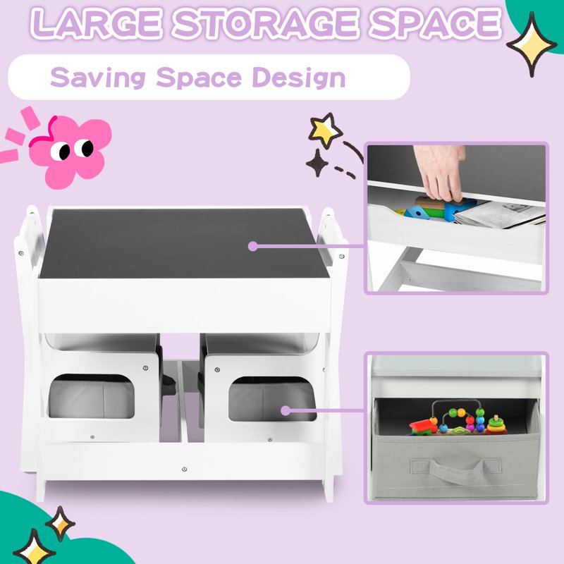 Kids Activity Table and Chair Set with Whiteboard & Storage - Toddler Play Furniture