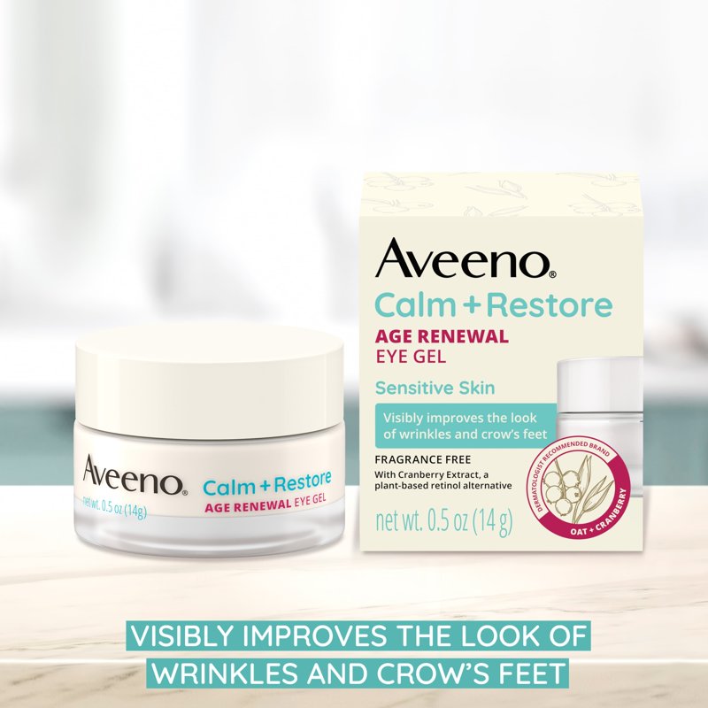 Aveeno Calm + Restore Anti-Aging Eye Gel - Reduces Wrinkles Puffiness Dark Circles 0.5 oz