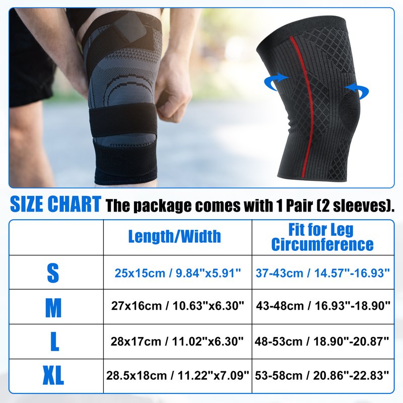 Knee Support Brace for Men Women - Elastic Compression Knee Sleeves, Breathable & Protective, 2 Pack