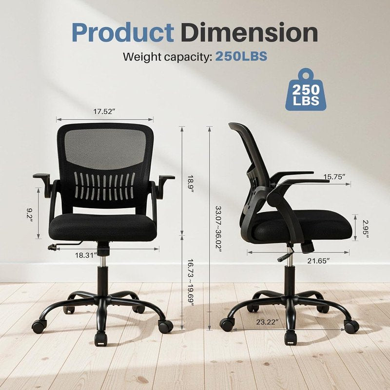 Ergonomic Mesh Office Chair with Flip-Up Arms, Adjustable Lumbar, Space-Saving Design