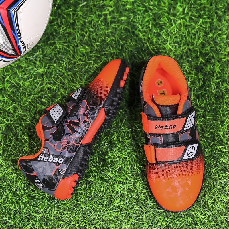 Toddler 7.5 Football Cleats - Outdoor Soccer Shoes, Orange/Black, Hook Strap