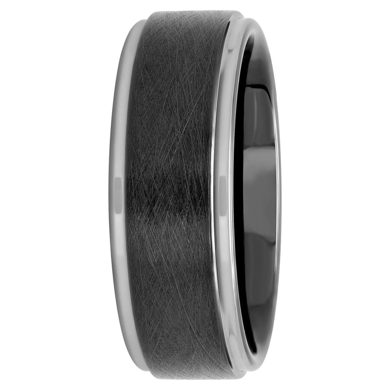 Men's Black Tungsten Wedding Band 8MM Step Edge Two-Tone Finish