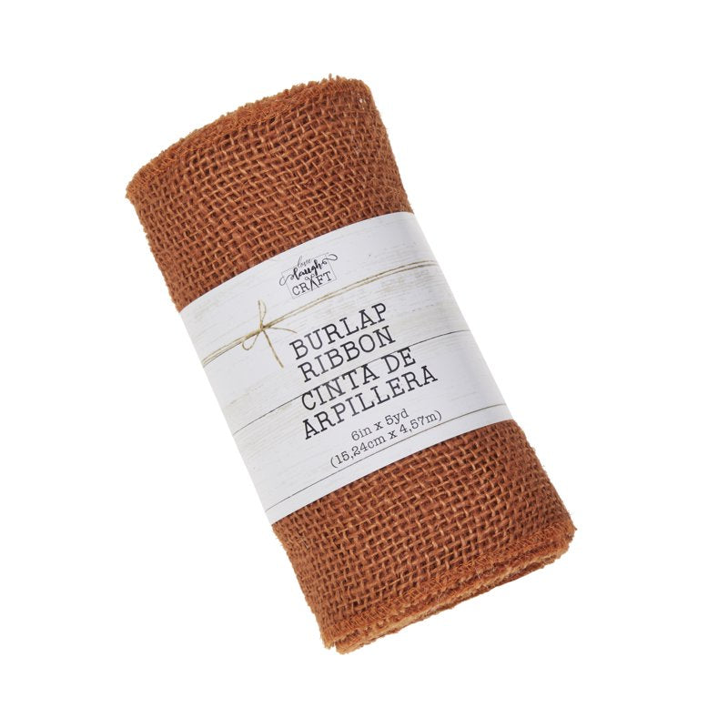 Precut Burlap Roll 6-Inch x 5-Yards - Orange Craft Fabric with Finished Edges