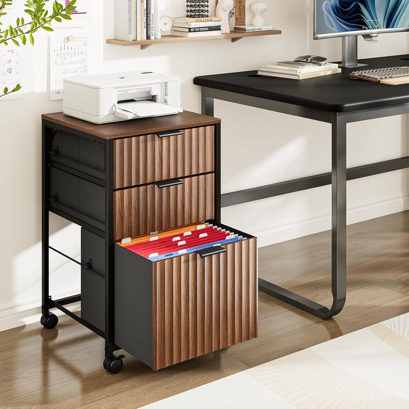 3-Drawer Fabric File Cabinet with Printer Stand for Home Office, Letter Size Storage