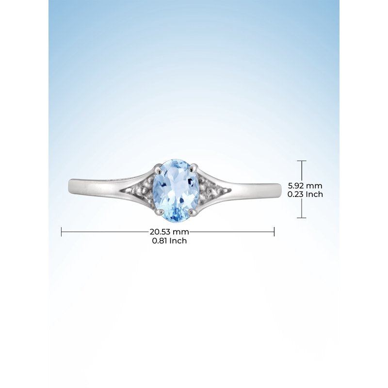 Sky Blue Topaz Gemstone Ring with White Diamond Accents - Sterling Silver Birthstone Jewelry for Women