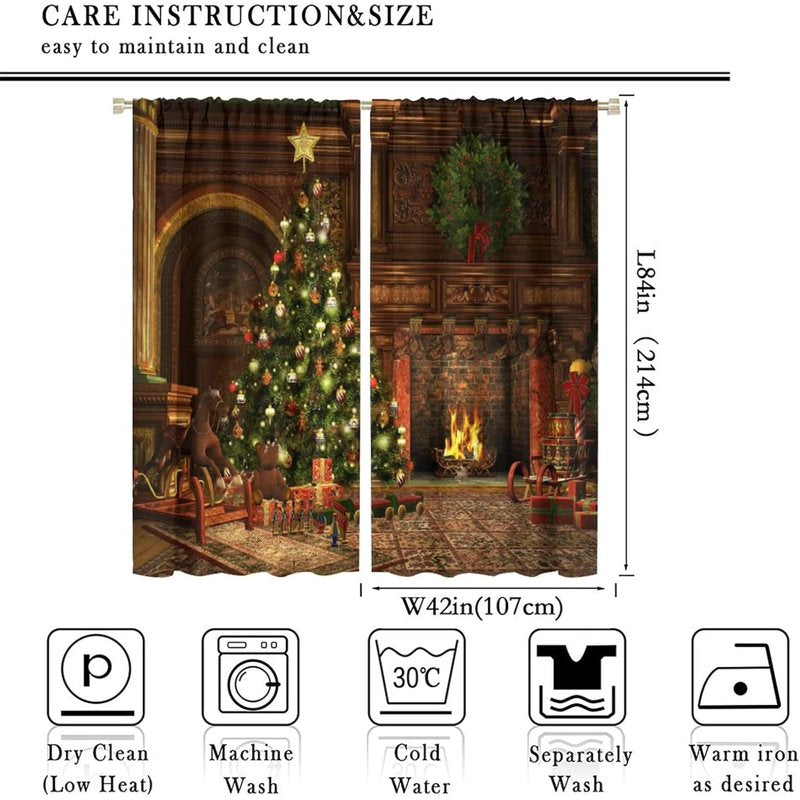 Christmas Curtains 2-Piece Set Holiday Tree & Presents Window Drapes 84x84 Inches