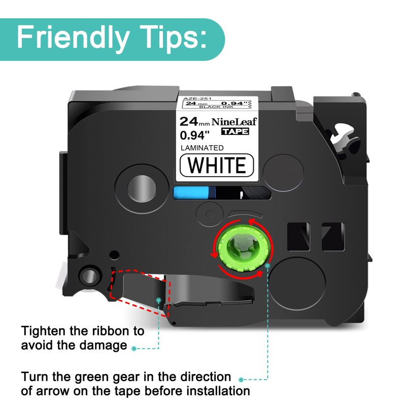 5 Pack Laminated Label Tape for Brother P-touch TZe-251, 24mm White Adhesive Labels