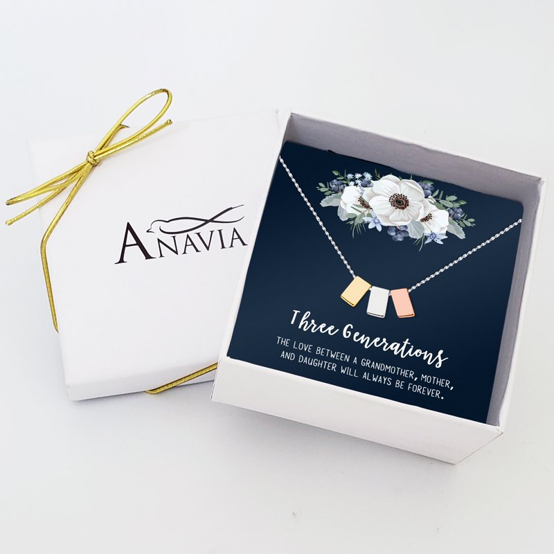 Mother's Day Gift Necklace and Card Set - Multi-Color Cube & Rings, Gift Box Included
