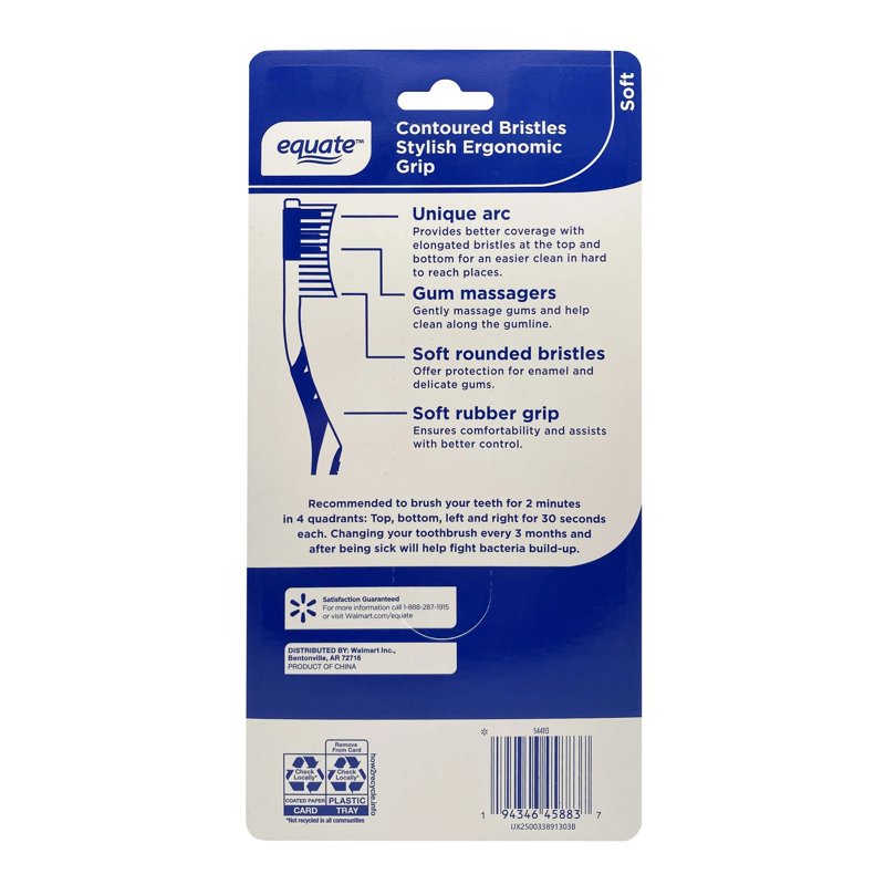 Manual Toothbrushes with Contoured Bristles & Ergonomic Handle - Soft, 6 Count