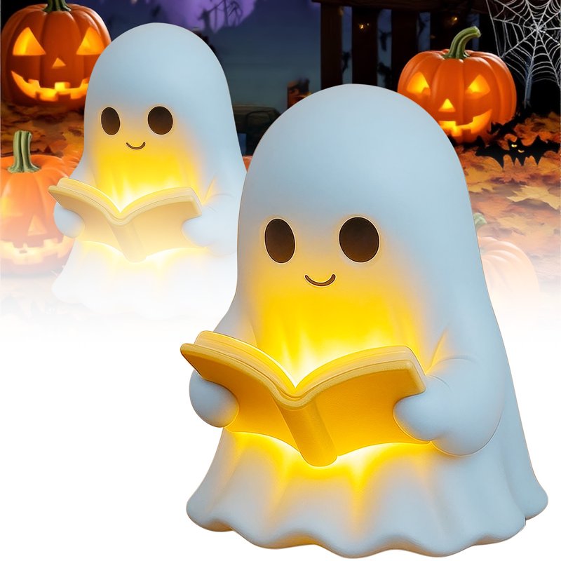 Halloween Ghost Reading Book Lamp - Cute Night Light for Indoor Decor