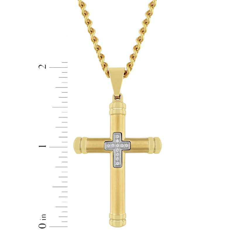 Men's Diamond Accent Stainless Steel Cross Pendant Necklace 24 Inch