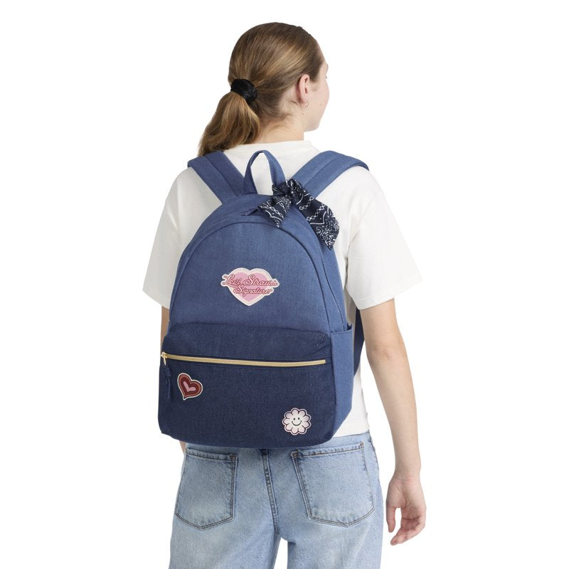 Denim Backpack with Patches for Kids - 17-Inch School & Travel Bag