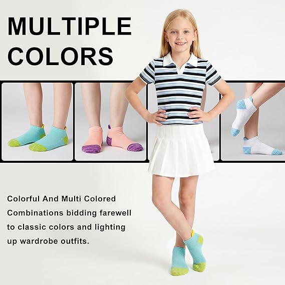 Girls Socks 12 Pairs Cotton Ankle Socks for 1-14 Years | Variation: 02 Mixed Color B-12 Pairs, 1-2T