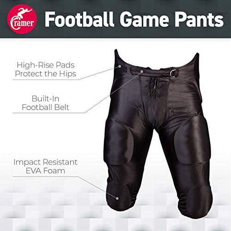 Adult Football Game Pants with Hip and Thigh Pads - Black, Medium
