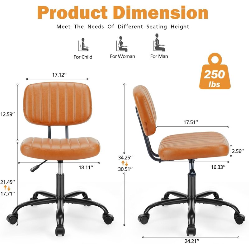 Office Task Chair with Wheels Armless Swivel Desk Chair for Home and Office