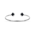 Sterling Silver Black Onyx Clover Cuff Bracelet with Cubic Zirconia
