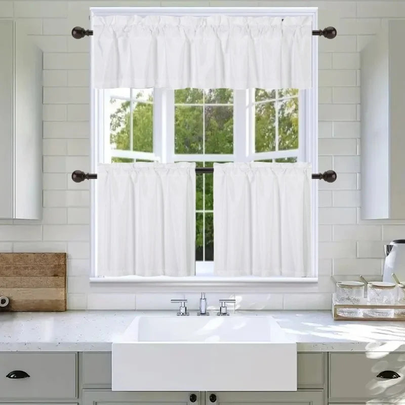 Faux Silk Blackout Kitchen Curtain Set - 3-Piece Window Treatment for Privacy & Style