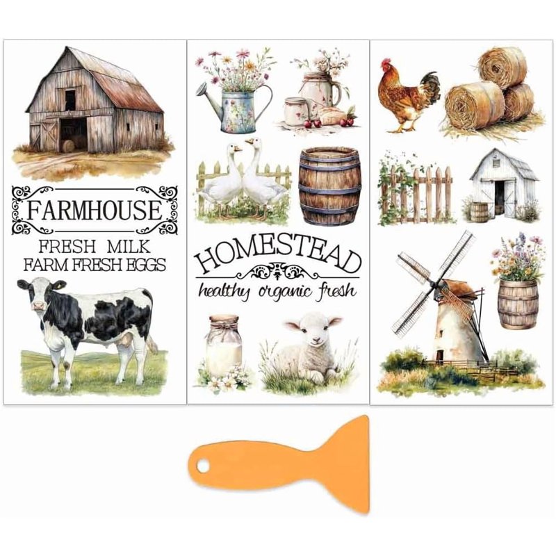 Farmhouse Rub-On Transfer Stickers for Furniture Crafts - 3 Sheets 6x12 Inches