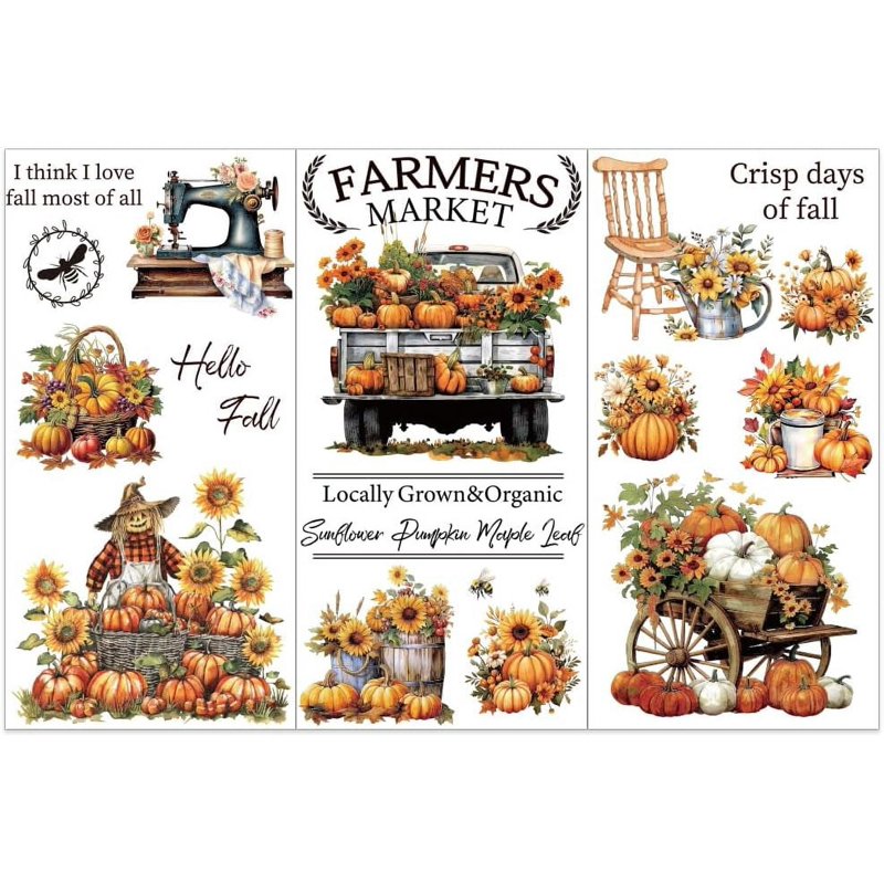 Pumpkin Transfer Stickers 3-Pack for Crafts & Furniture Fall Decor 6x12 Inches