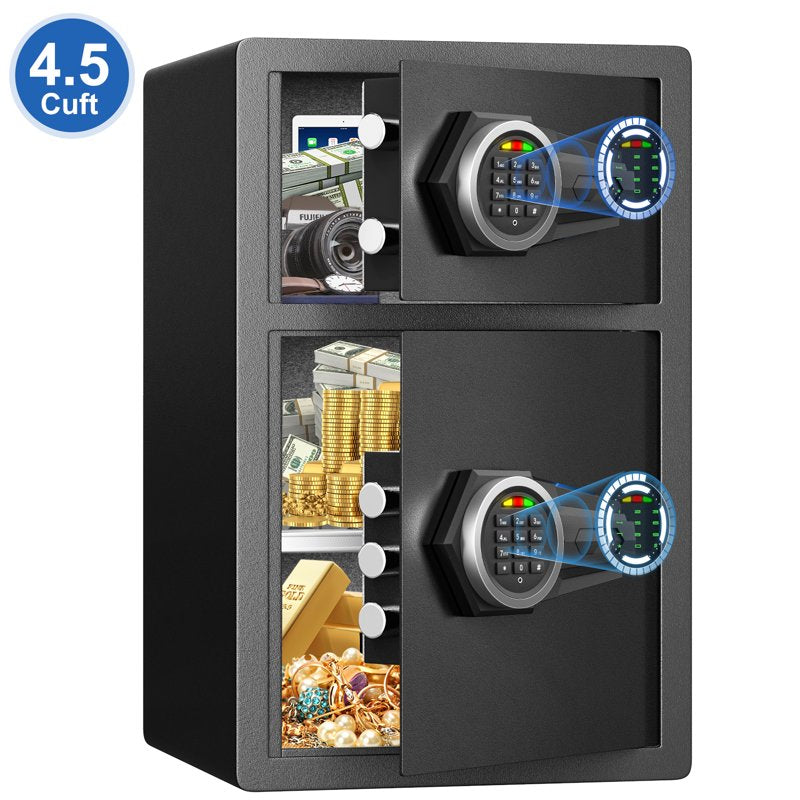 Digital Money Safe Box with Double Door & Adjustable Shelves, Home Security Safe