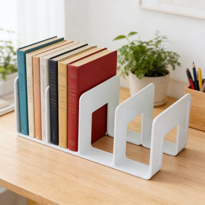 Desktop Book Organizer Shelf with Dividers - Plastic File Sorter for Office & Study