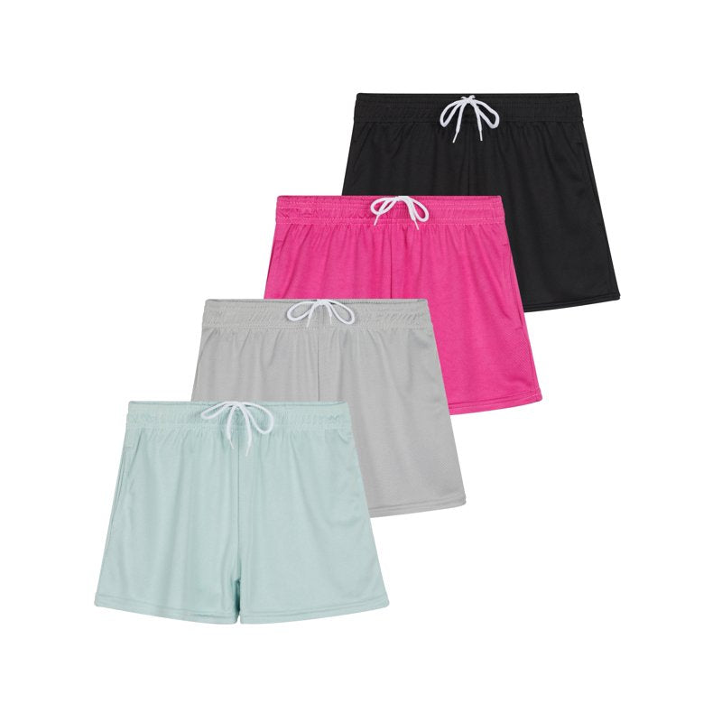 Girls Mesh Athletic Shorts 4-Pack - Breathable Quick-Dry Sports Wear for Teens & Kids