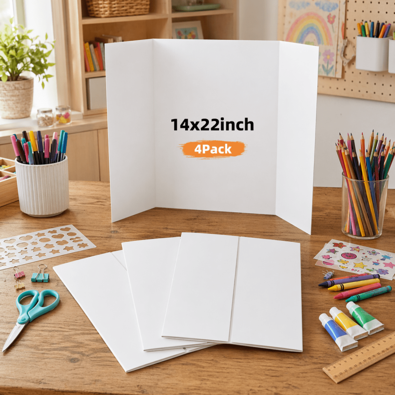 4 Pack Trifold Poster Boards 14x22 Inches White Presentation Display Boards