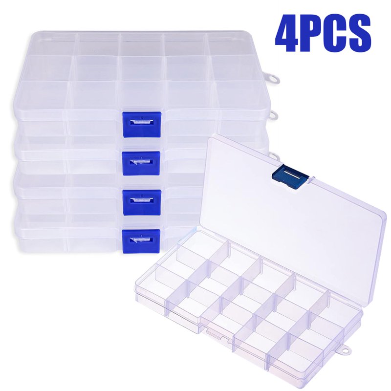 15-Grid Clear Plastic Bead & Jewelry Organizer Box - Adjustable Compartments