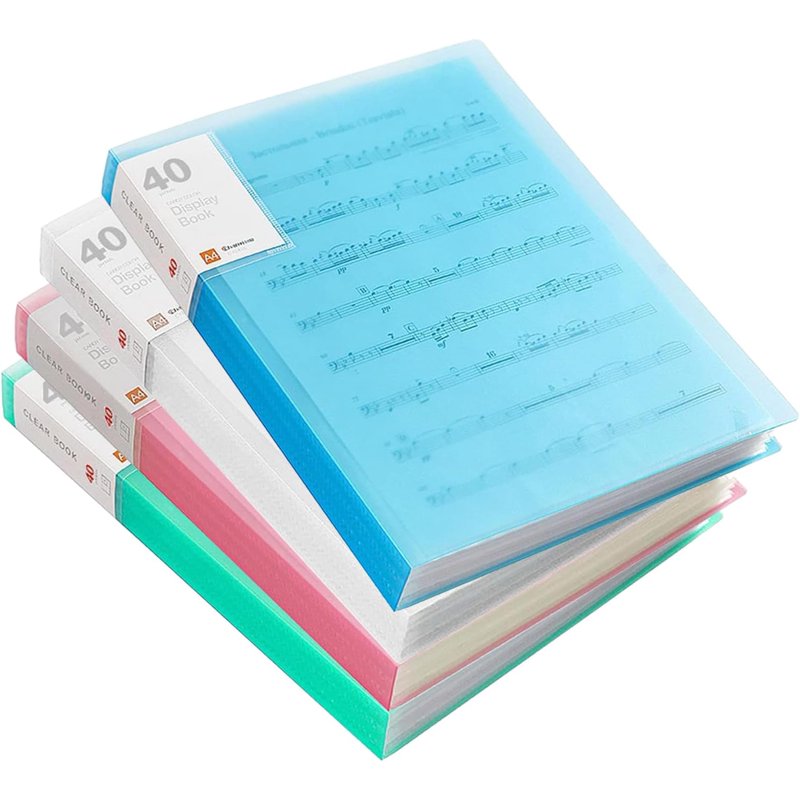 4-Pack A4 Plastic Presentation Binders with 40 Clear Sheet Protectors, Waterproof File Folders, Multi-Color Office Organizer