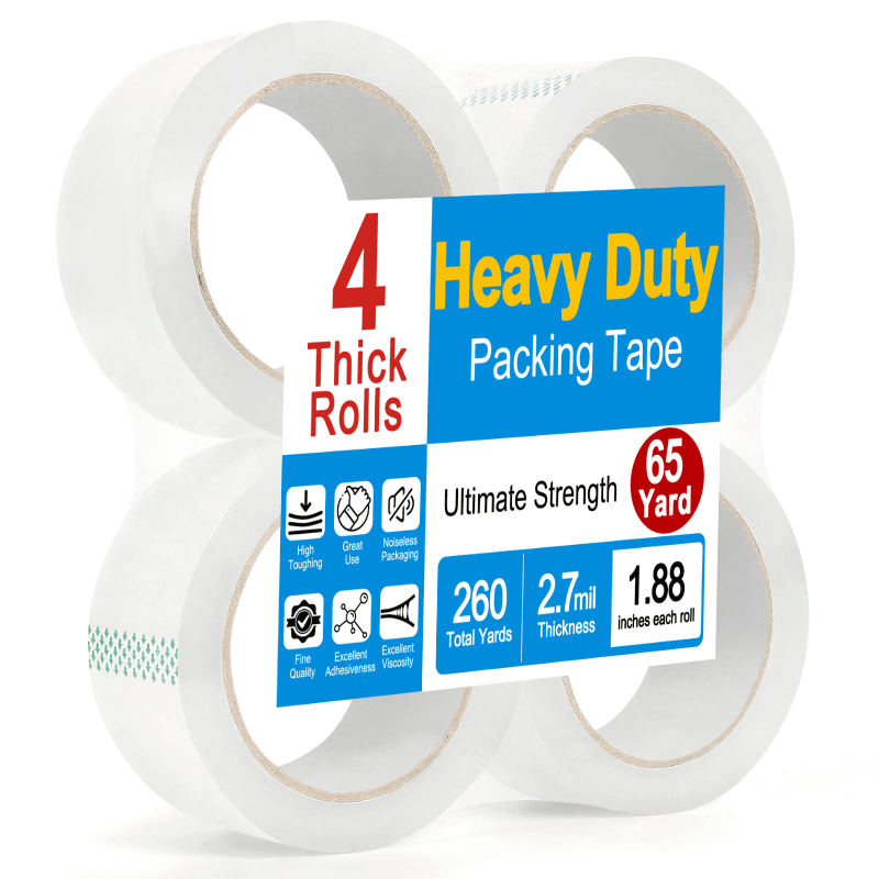 Heavy Duty Packing Tape 4 Rolls 2.7 Mil Clear Shipping Tape 1.88"x65Yards
