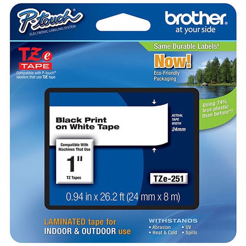 Genuine Brother TZe 251 Black on White Laminated Tape 1 Inch (24mm) - 4 Pack