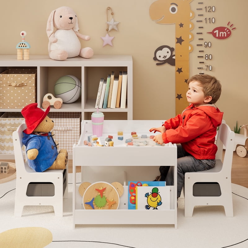Kids Table and Chairs Set 4-in-1 with Storage for Play, Study, Drawing, Eating