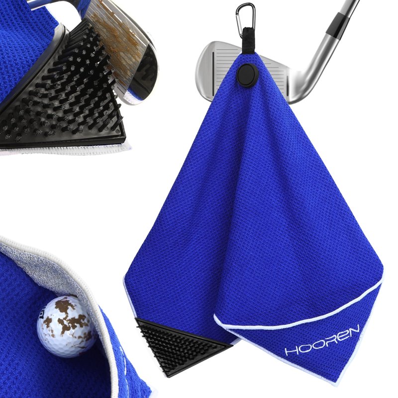 4-in-1 Magnetic Golf Towel with Brush & Cleaning Pocket - Microfiber Waffle Design