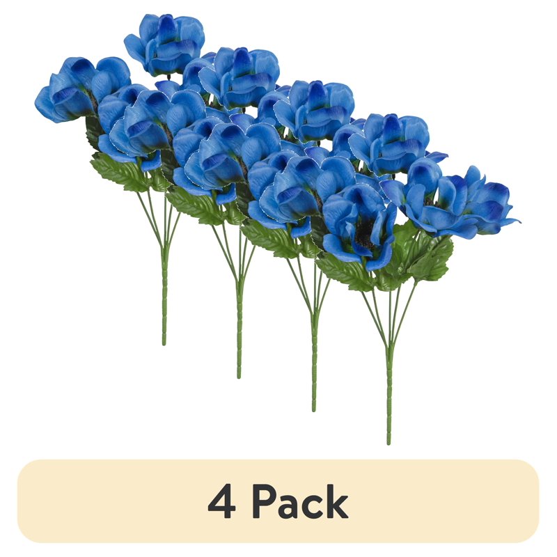 Artificial Anemone Flower Pick - Blue, 5-Head, 13 Inch Indoor Decor