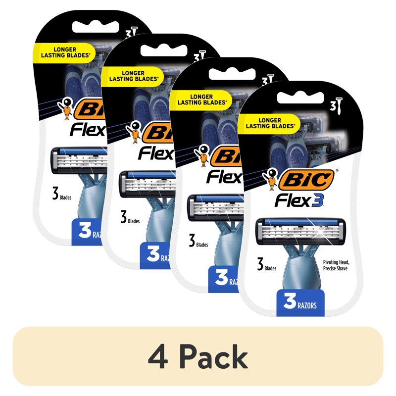 Men's Disposable Razor Set with 3 Blades & Aloe Lubricating Strip - 4 Pack