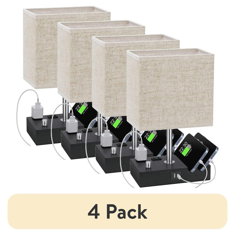 4 Pack Dimmable Bedside Table Lamps with USB Charging Ports & Phone Stands