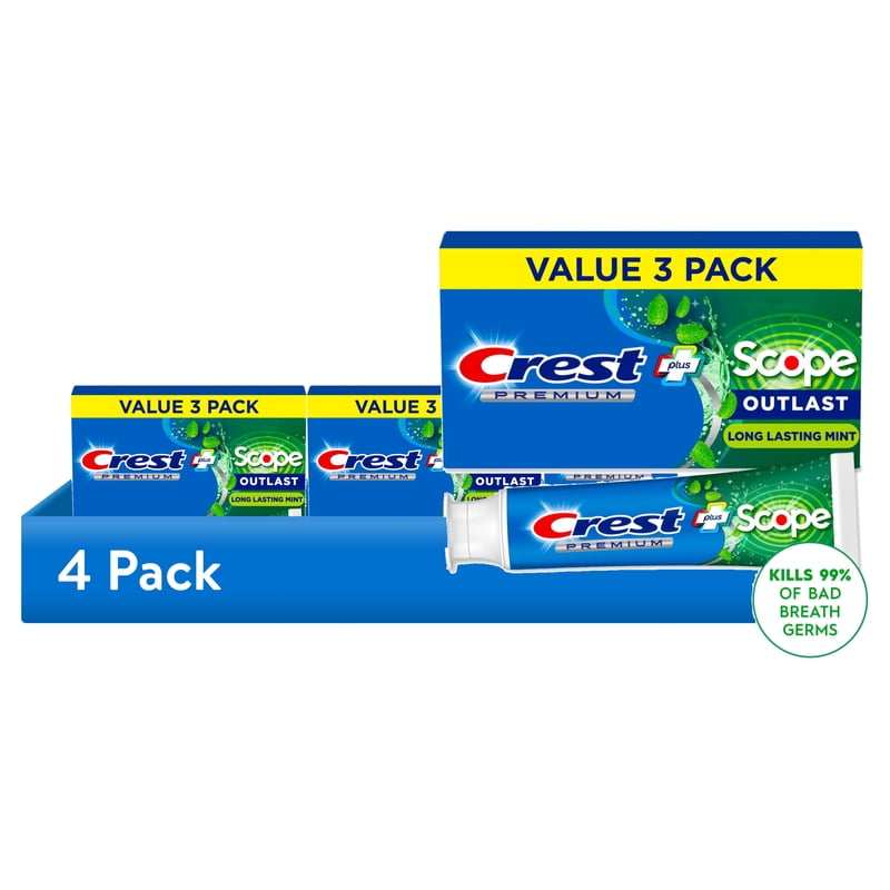 (4 Pack) Crest Fluoride Toothpaste with Mint Flavor - 3 x 5.2 oz Family Pack, Cavity & Stain Protection
