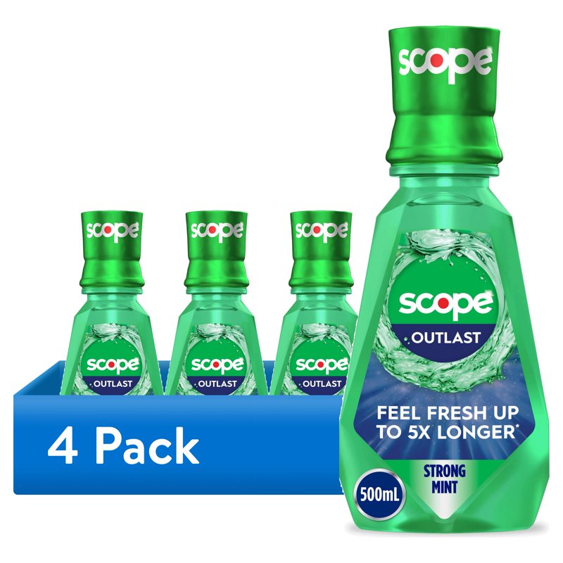 Crest Scope Outlast Long-Lasting Mint Mouthwash - 4 Pack, 500mL Each
