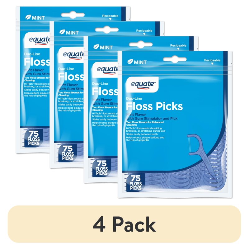 Dental Floss Picks with Mint Flavor 75 Count - Dual-Strip, Gum Stimulator