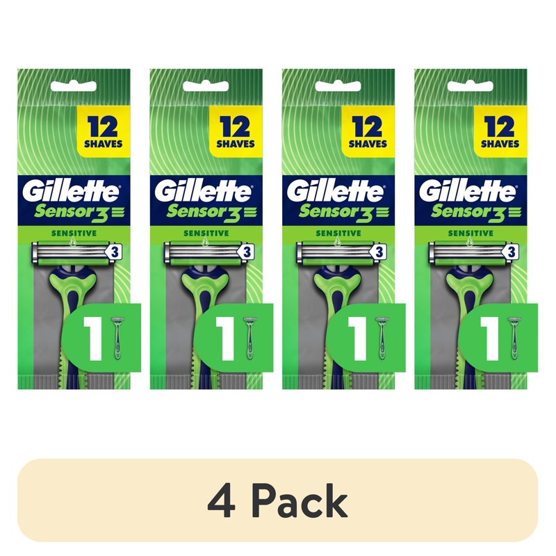 Men's Disposable Shaving Razors - Gillette Sensor3 Sensitive, 12 Shaves Per Razor