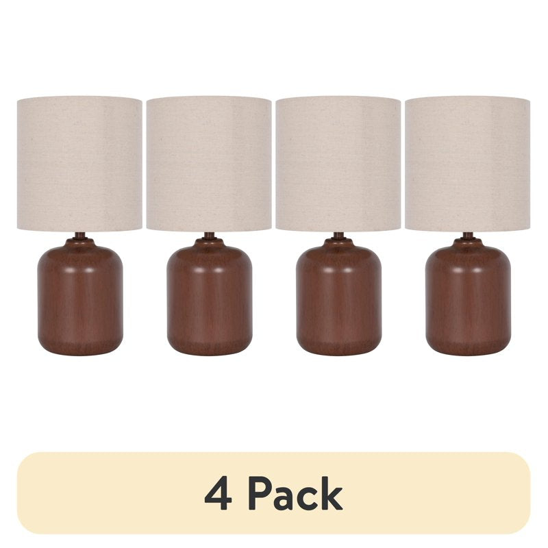 4 Pack Traditional Faux Wood Table Lamps with Oatmeal Shades - 12.75 Inch