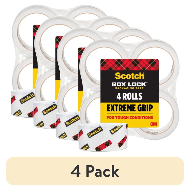 (4 Pack) Scotch Box Lock Packing Tape, Clear, 1.88 in x 54.6 yd