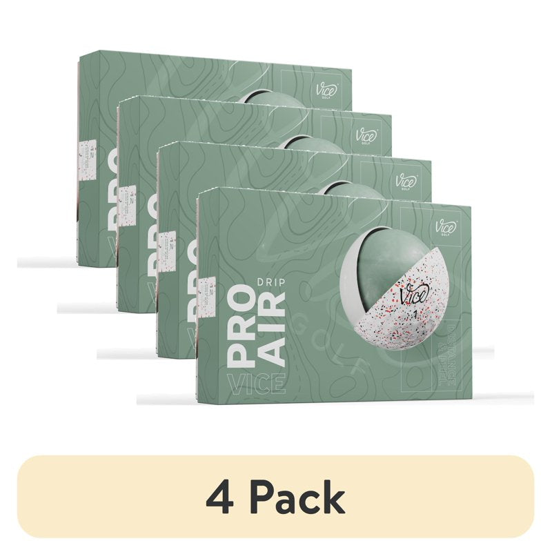 (4 Pack) Vice Pro Air Golf Balls 2025 - Drip Red/Black - 12pk