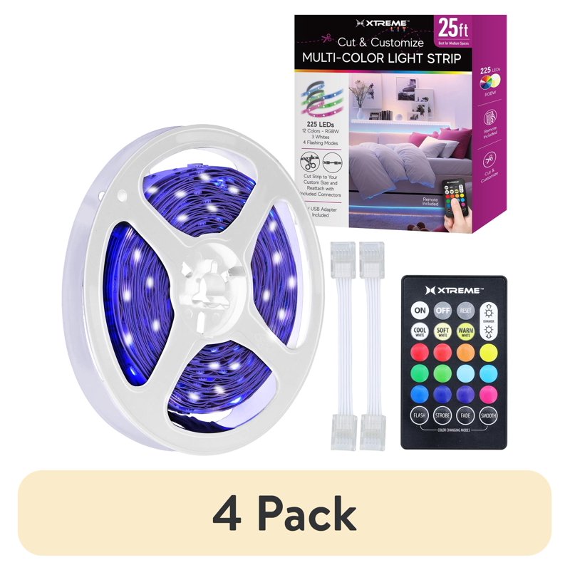Multicolor LED Light Strip Kit 25ft - Flexible, Cuttable, Remote Control
