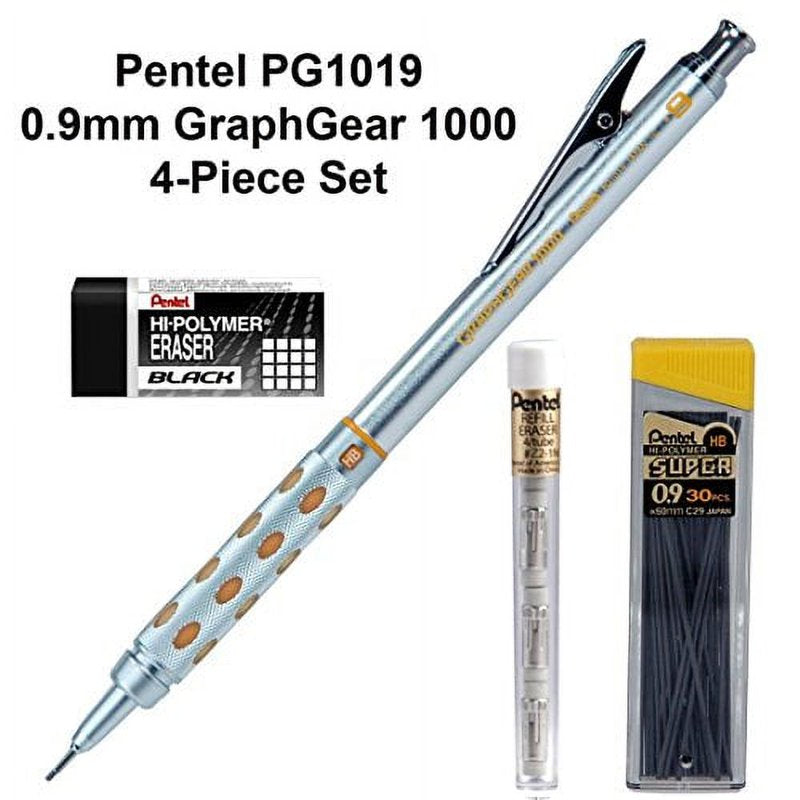 4-Piece Set Drafting Pencils with Leads and Erasers - Graph Gear 1000 0.9mm