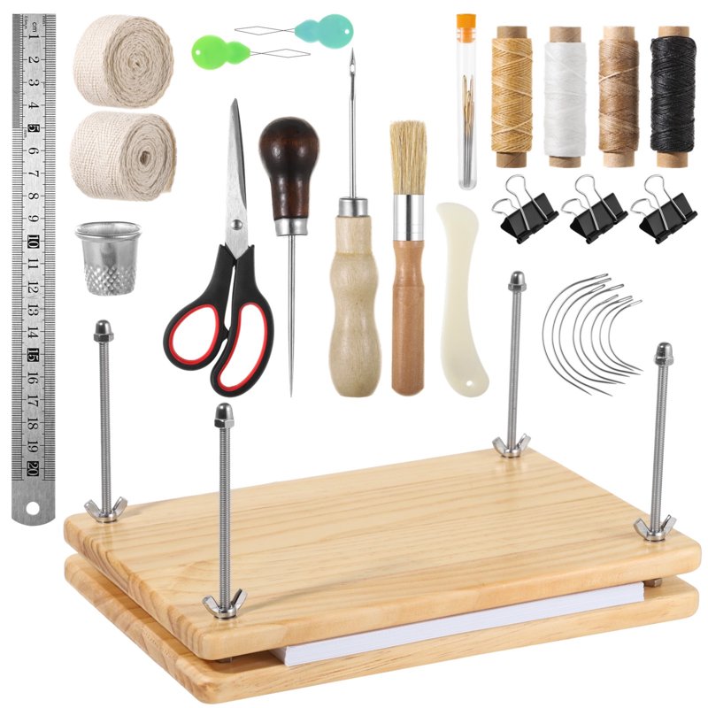 Professional Book Binding Kit with Wooden Press & Tools - 40 Pieces for DIY Repair & Creative Projects